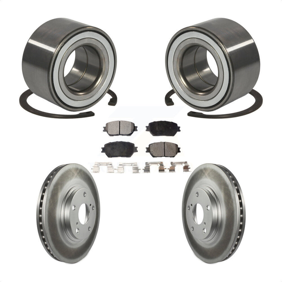 Front Wheel Bearing With Coated Disc Brake Rotors And Ceramic Pads Kit For 2002-2003 Toyota Camry 296mm Diameter Rotor Stepped Hat Design KBB-101854