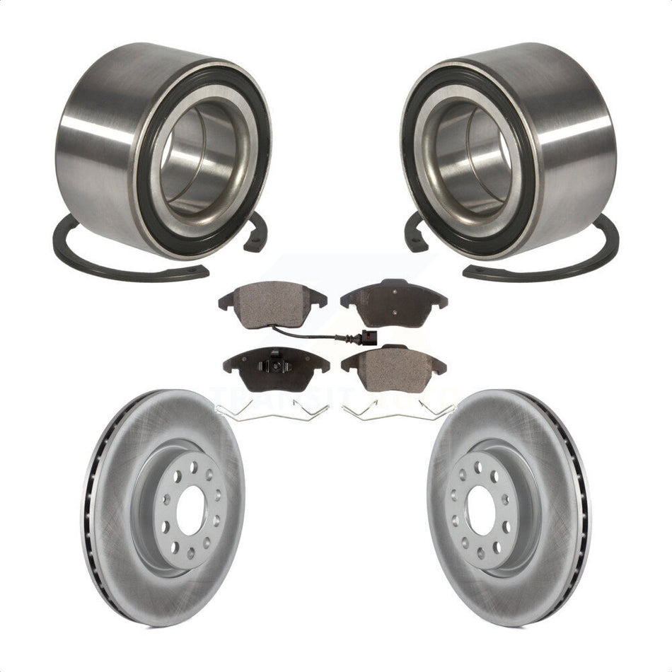 Front Wheel Bearing With Coated Disc Brake Rotors And Ceramic Pads Kit For 2005 Volkswagen Jetta 7th 8th Digit Of VIN Is "1K" 312mm Diameter Rotor KBB-101873
