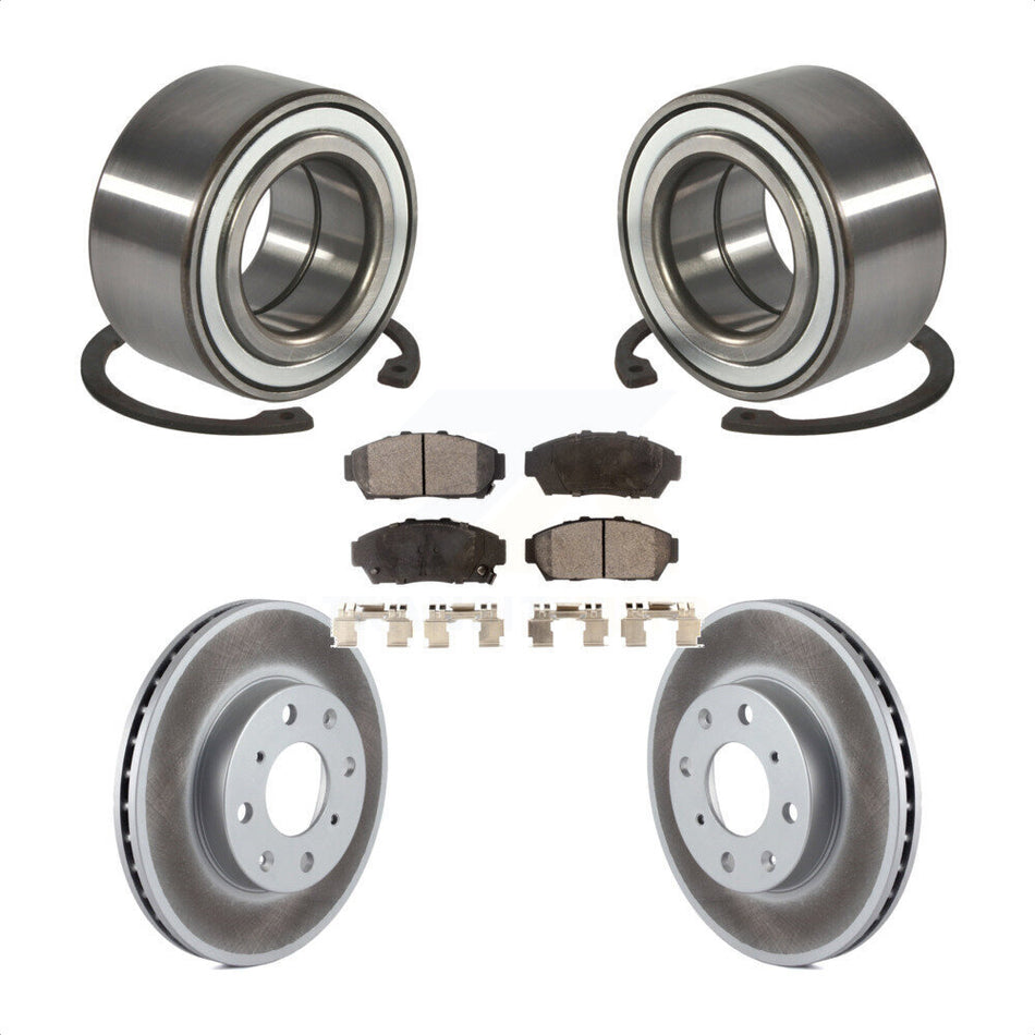 Front Wheel Bearing With Coated Disc Brake Rotors And Ceramic Pads Kit For 1994-1995 Honda Civic EX with Sedan Non-ABS KBB-101895