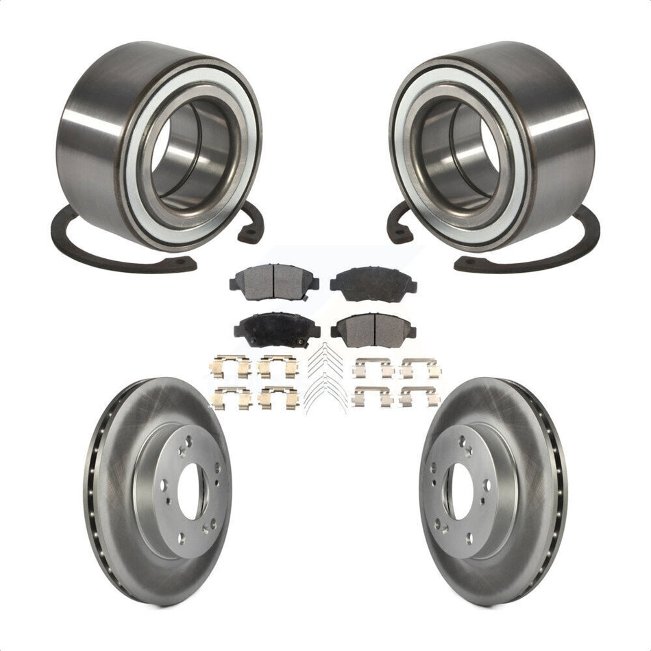 Front Wheel Bearing With Coated Disc Brake Rotors And Ceramic Pads Kit For 2004 Honda Civic SiR KBB-101896