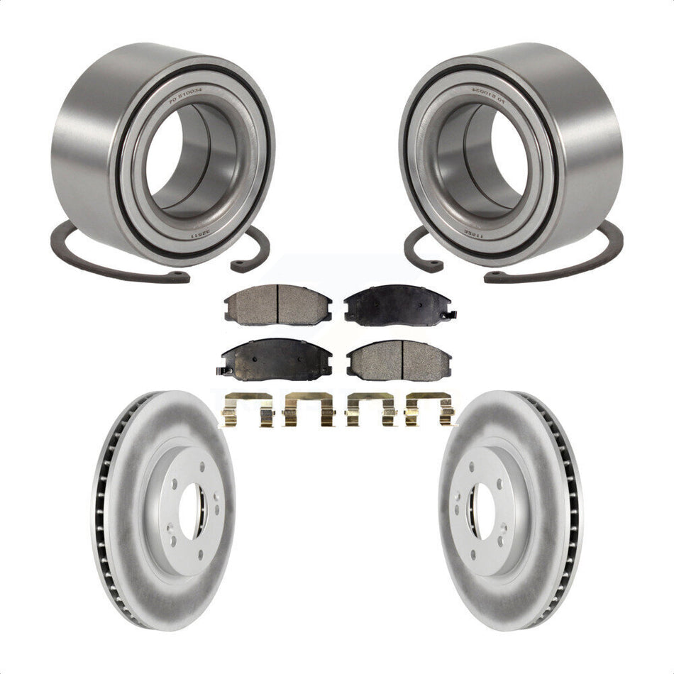 Front Wheel Bearing With Coated Disc Brake Rotors And Ceramic Pads Kit For 2001-2006 Hyundai Santa Fe 294mm Diameter Rotor KBB-101901