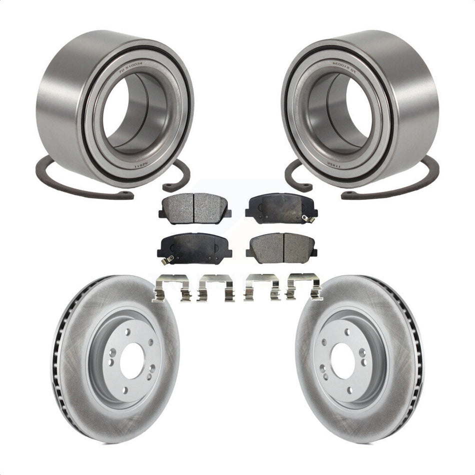 Front Wheel Bearing With Coated Disc Brake Rotors And Ceramic Pads Kit For 2011-2013 Kia Optima 2.0L KBB-101911