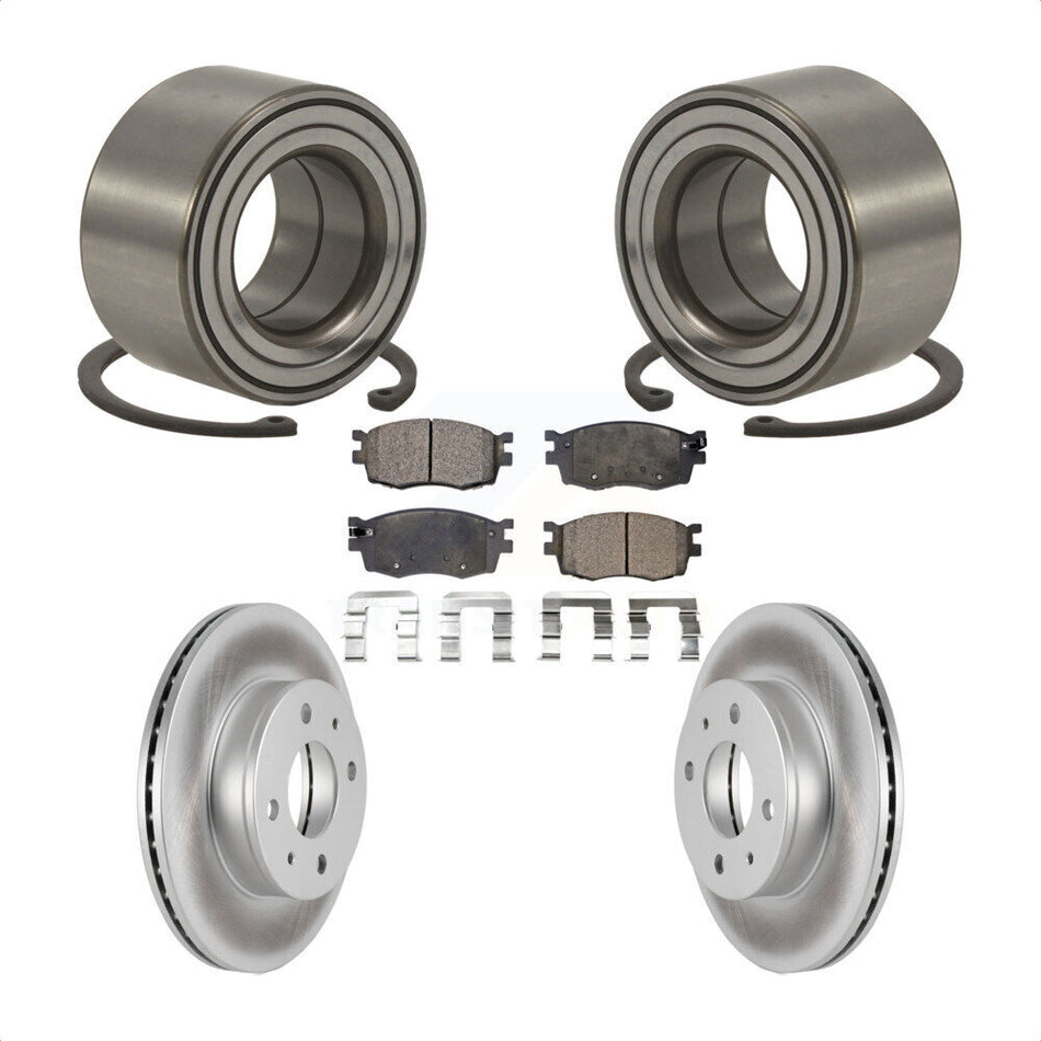 Front Wheel Bearing With Coated Disc Brake Rotors And Ceramic Pads Kit For 2006 Hyundai Accent Hatchback KBB-101922