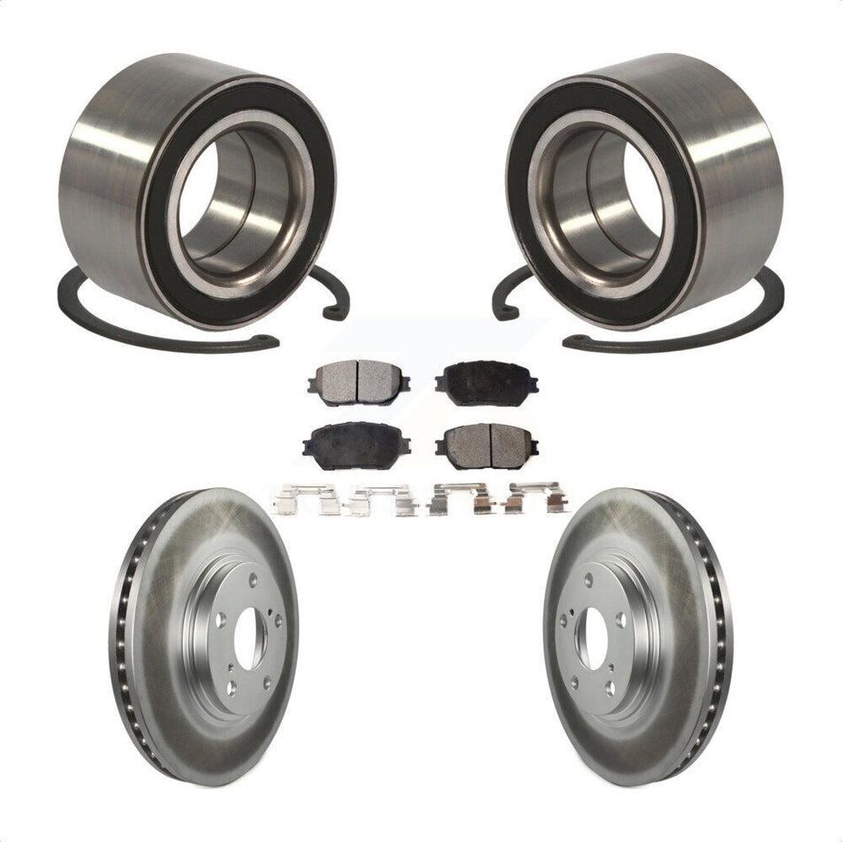 Front Wheel Bearing With Coated Disc Brake Rotors And Ceramic Pads Kit For 2004 Toyota Camry 296mm Diameter Rotor Stepped Hat Design KBB-101951