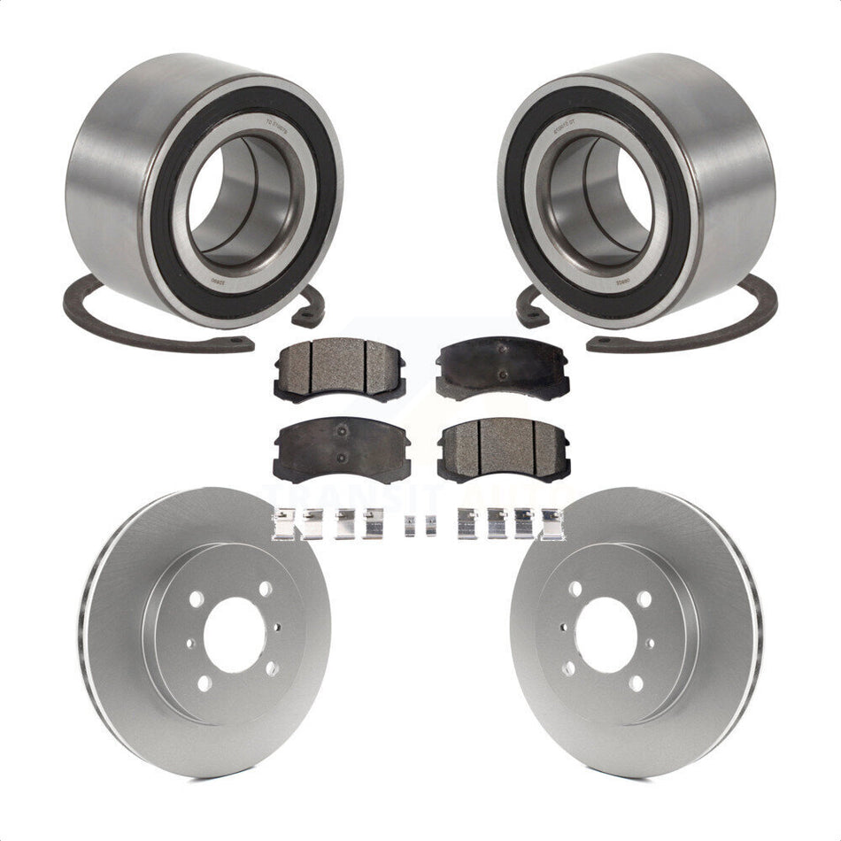 Front Wheel Bearing With Coated Disc Brake Rotors And Ceramic Pads Kit For 2006 Mitsubishi Lancer SE 14" Factory Wheels KBB-101993