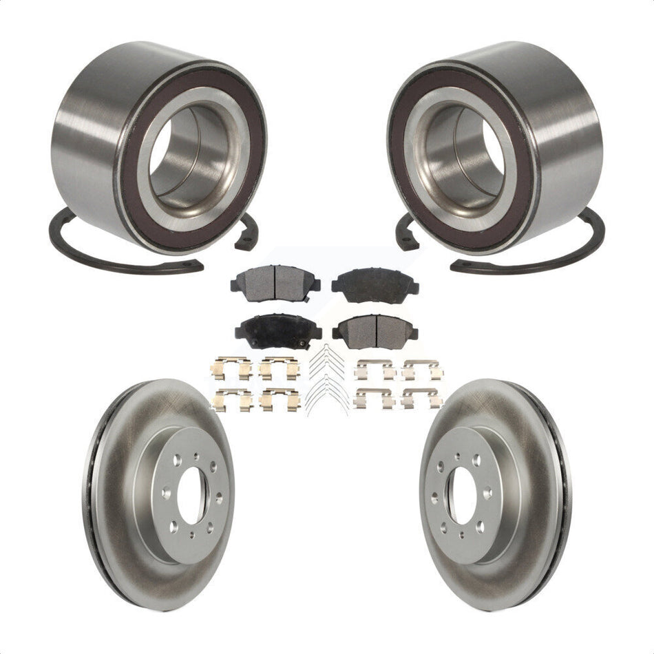 Front Wheel Bearing With Coated Disc Brake Rotors And Ceramic Pads Kit For 2007-2008 Honda Fit KBB-102046