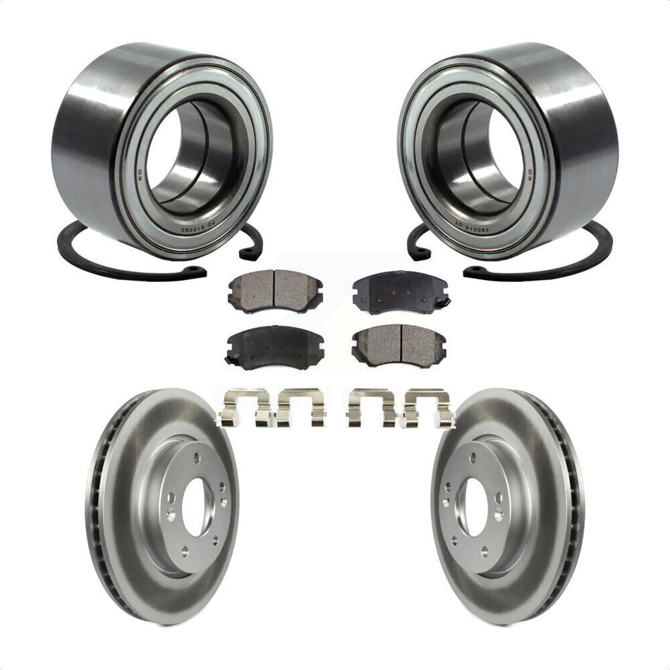 Front Wheel Bearing With Coated Disc Brake Rotors And Ceramic Pads Kit For 2010-2011 Kia Soul 2.0L KBB-102061