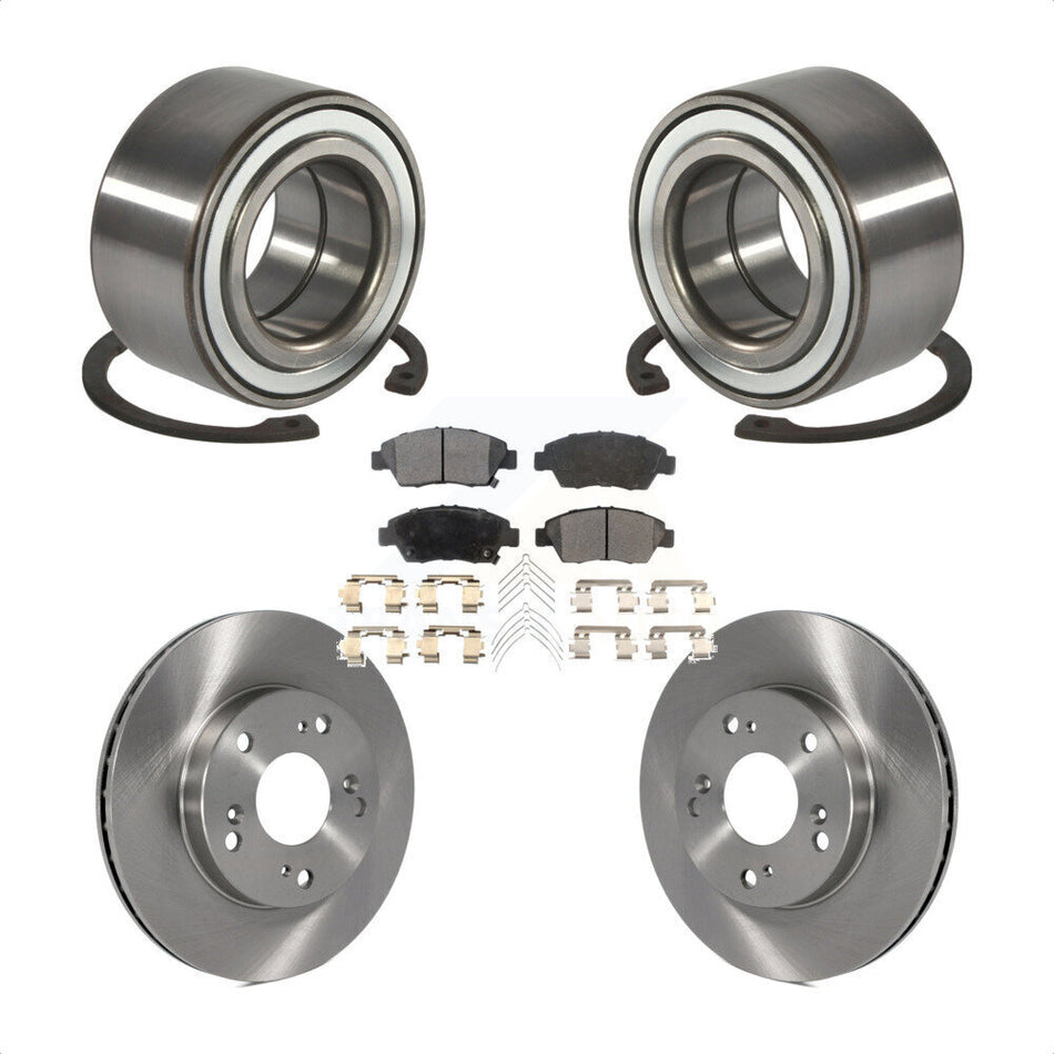 Front Wheel Bearing With Disc Brake Rotors And Semi-Metallic Pads Kit For 2004 Honda Civic SiR KBB-102222