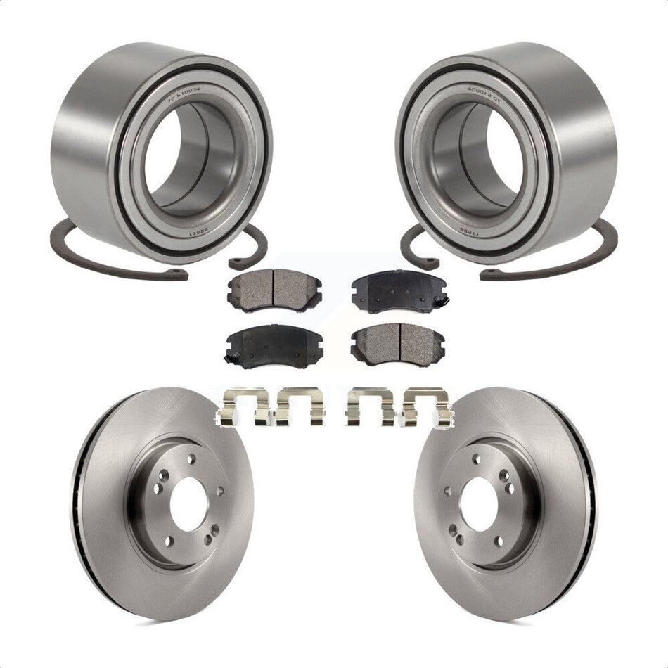 Front Wheel Bearing With Disc Brake Rotors And Semi-Metallic Pads Kit For 2006-2010 Hyundai Sonata 3.3L KBB-102235
