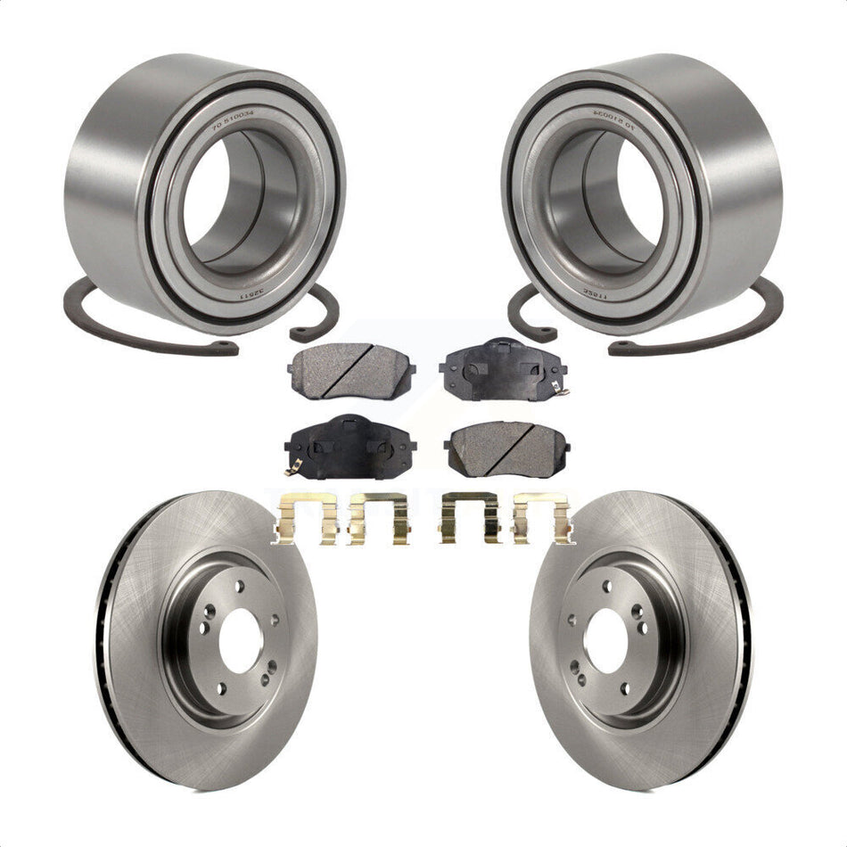 Front Wheel Bearing With Disc Brake Rotors And Semi-Metallic Pads Kit For 2014 Kia Cadenza To 05 19 2013 KBB-102237