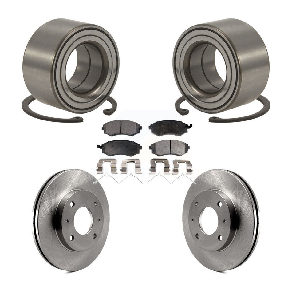 Front Wheel Bearing With Disc Brake Rotors And Semi-Metallic Pads Kit For Hyundai Elantra Tiburon KBB-102256