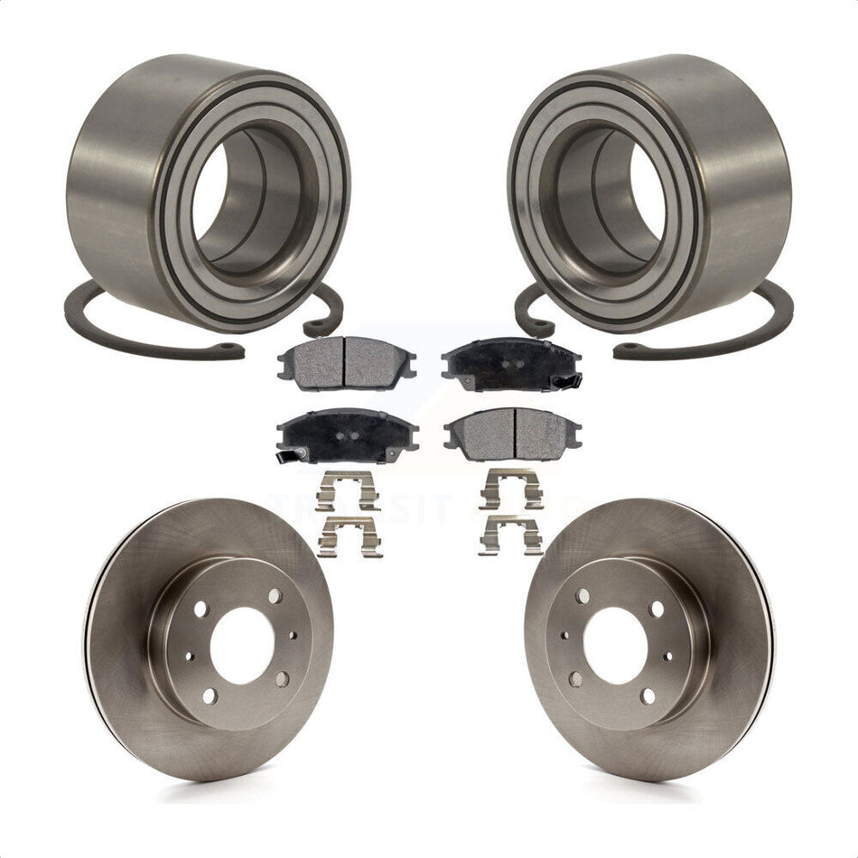 Front Wheel Bearing With Disc Brake Rotors And Semi-Metallic Pads Kit For 2000-2005 Hyundai Accent KBB-102258