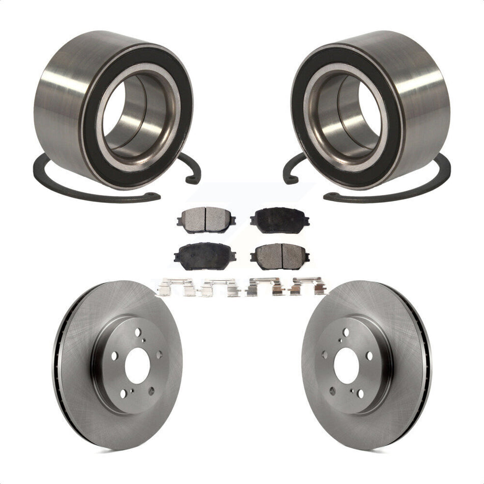 Front Wheel Bearing With Disc Brake Rotors And Semi-Metallic Pads Kit For 2004 Toyota Camry Straight Hat Design 296mm Diameter Rotor KBB-102290