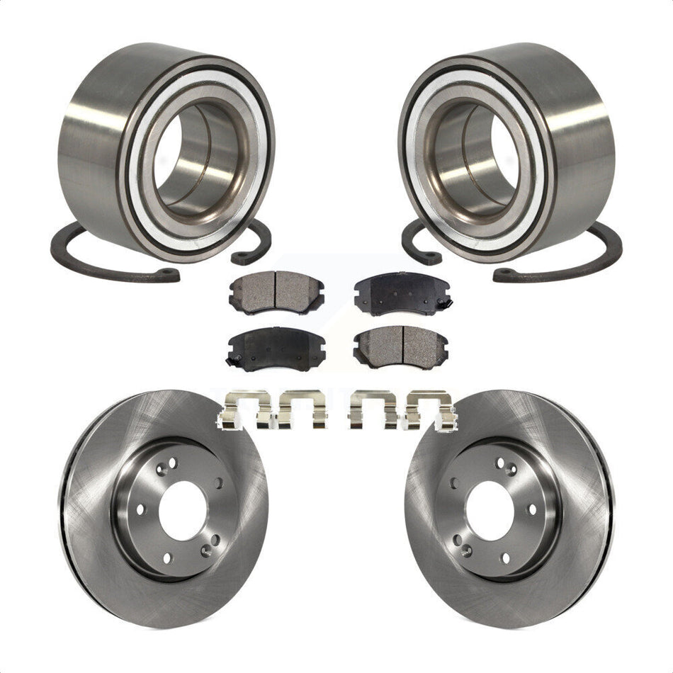 Front Wheel Bearing With Disc Brake Rotors And Semi-Metallic Pads Kit For Hyundai Tiburon KBB-102322