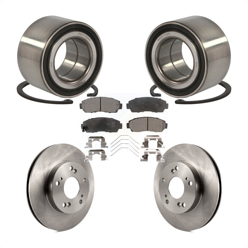 Front Wheel Bearing With Disc Brake Rotors And Semi-Metallic Pads Kit For 2015 Honda Civic LX SE with Manual transmission KBB-102366