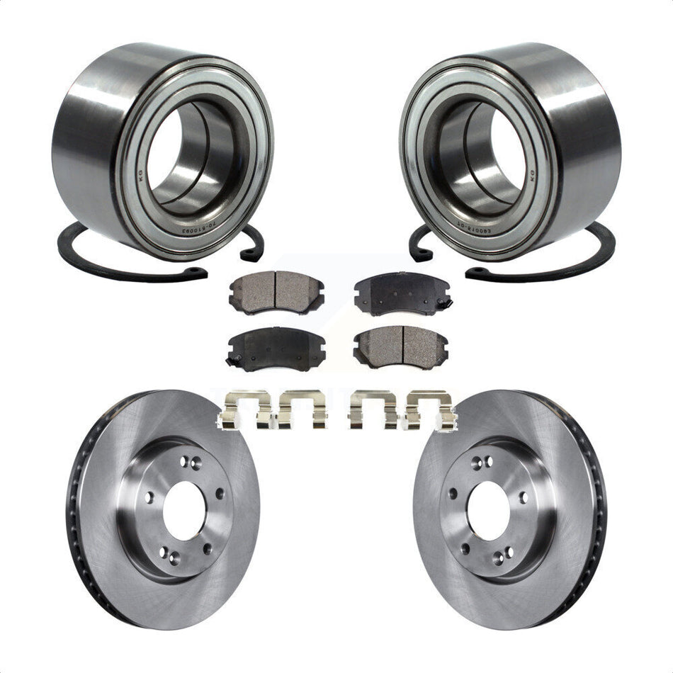 Front Wheel Bearing With Disc Brake Rotors And Semi-Metallic Pads Kit For 2010-2011 Kia Soul 2.0L KBB-102393