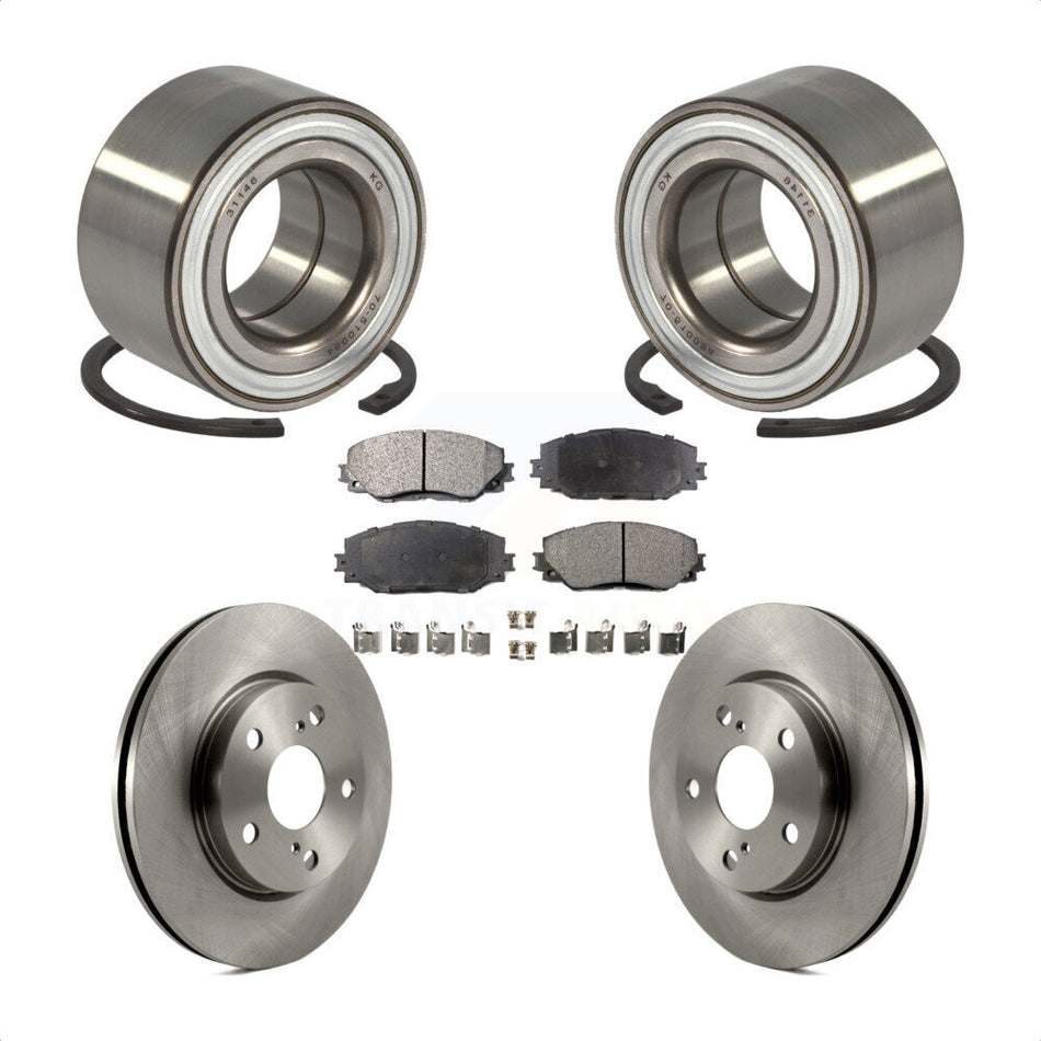 Front Wheel Bearing With Disc Brake Rotors And Semi-Metallic Pads Kit For 2017-2018 Toyota Prius V KBB-102404