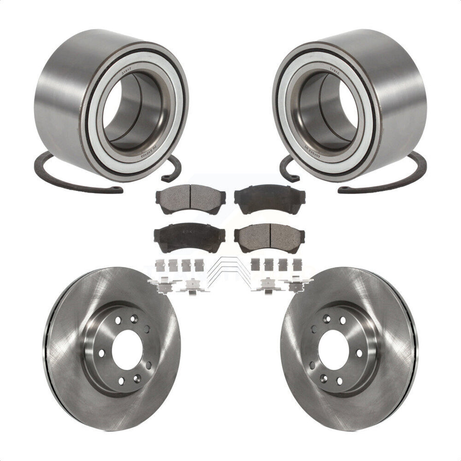 Front Wheel Bearing With Disc Brake Rotors And Semi-Metallic Pads Kit For 2009-2013 Mazda 6 3.7L KBB-102421