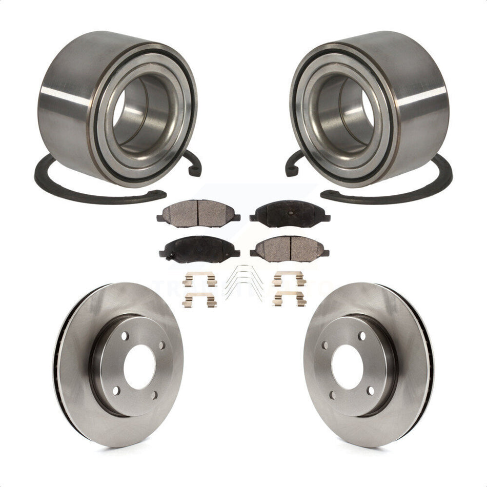 Front Wheel Bearing With Disc Brake Rotors And Semi-Metallic Pads Kit For 2010-2011 Nissan Versa 1.6L KBB-102446