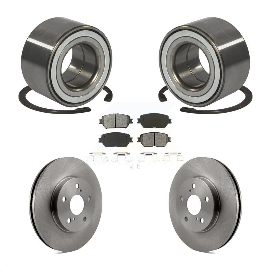 Front Wheel Bearing With Disc Brake Rotors And Semi-Metallic Pads Kit For 2002-2003 Toyota Camry Straight Hat Design 296mm Diameter Rotor KBB-102515