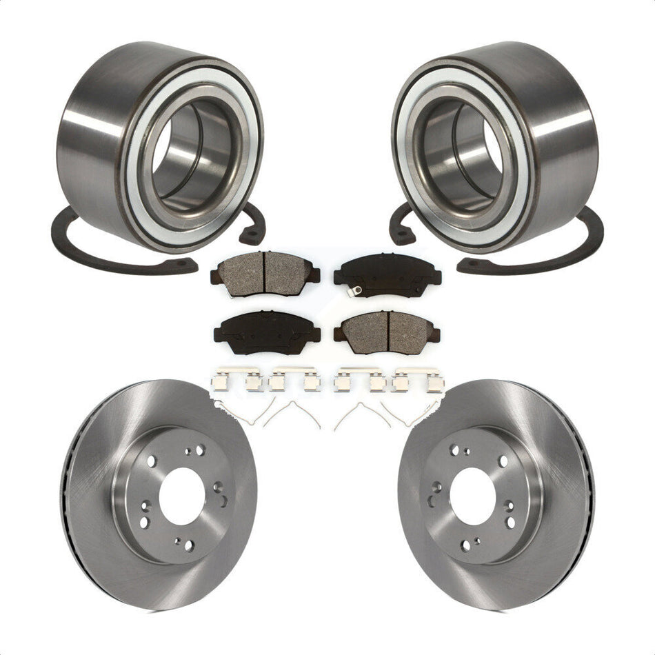 Front Wheel Bearing With Disc Brake Rotors And Semi-Metallic Pads Kit For 2004 Honda Civic SiR KBB-102573