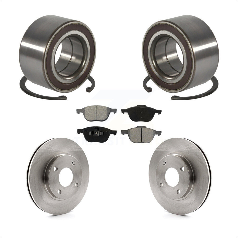 Front Wheel Bearing With Disc Brake Rotors And Semi-Metallic Pads Kit For 2004 Ford Focus LX Mid High SE ZTS ZTW ZX3 ZX5 From 04 05 KBB-102612