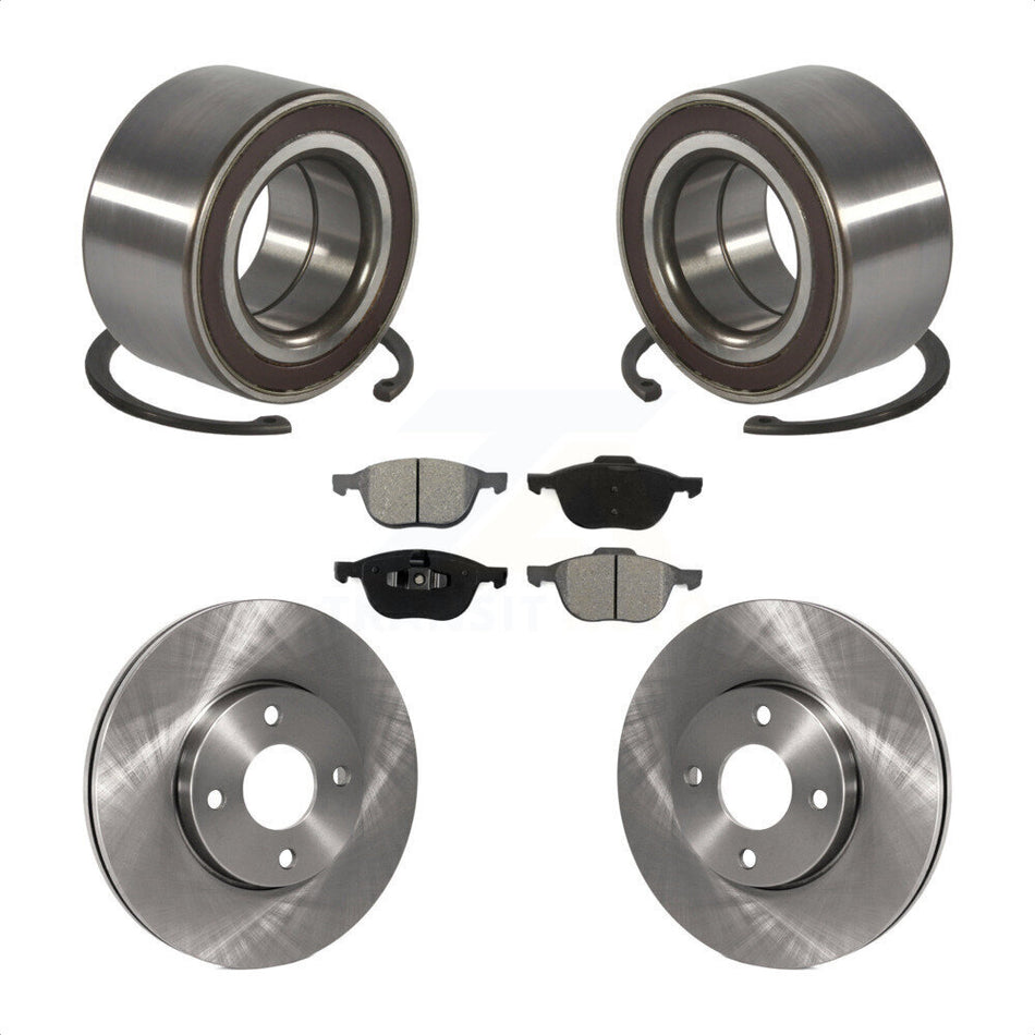 Front Wheel Bearing With Disc Brake Rotors And Semi-Metallic Pads Kit For 2005-2007 Ford Focus KBB-102614