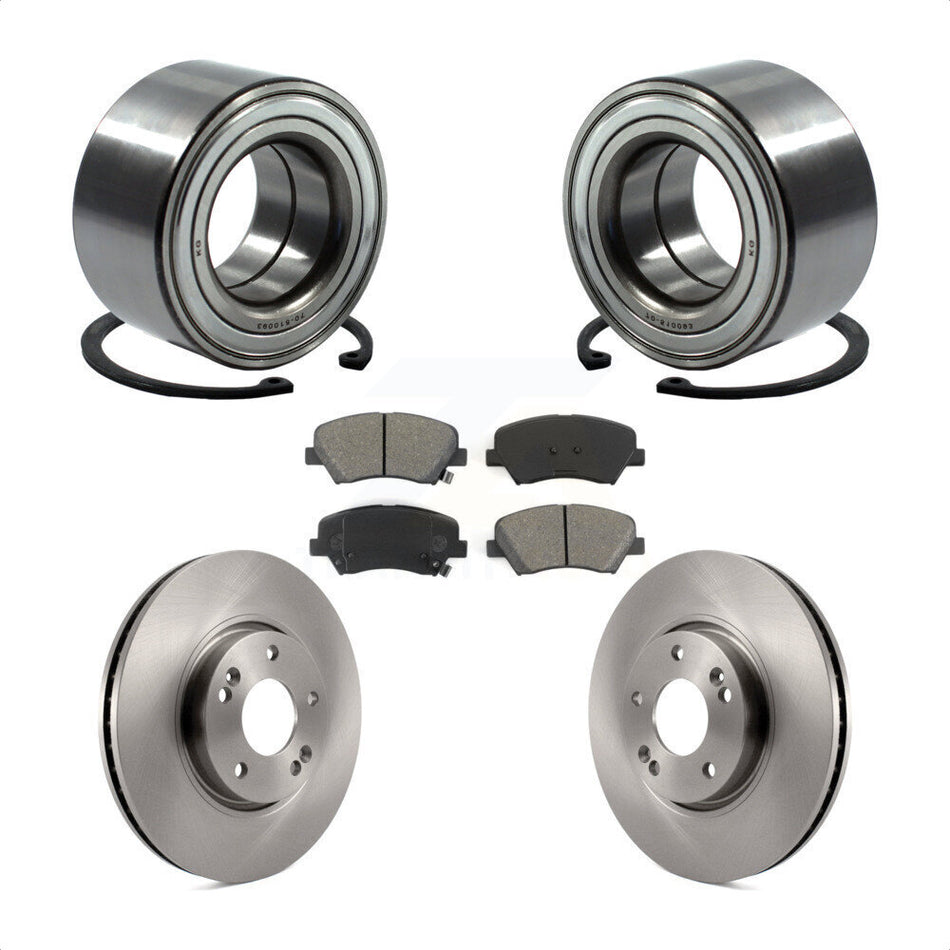 Front Wheel Bearing With Disc Brake Rotors And Semi-Metallic Pads Kit For 2015 Hyundai Veloster Tech RE FLEX SE KBB-102744