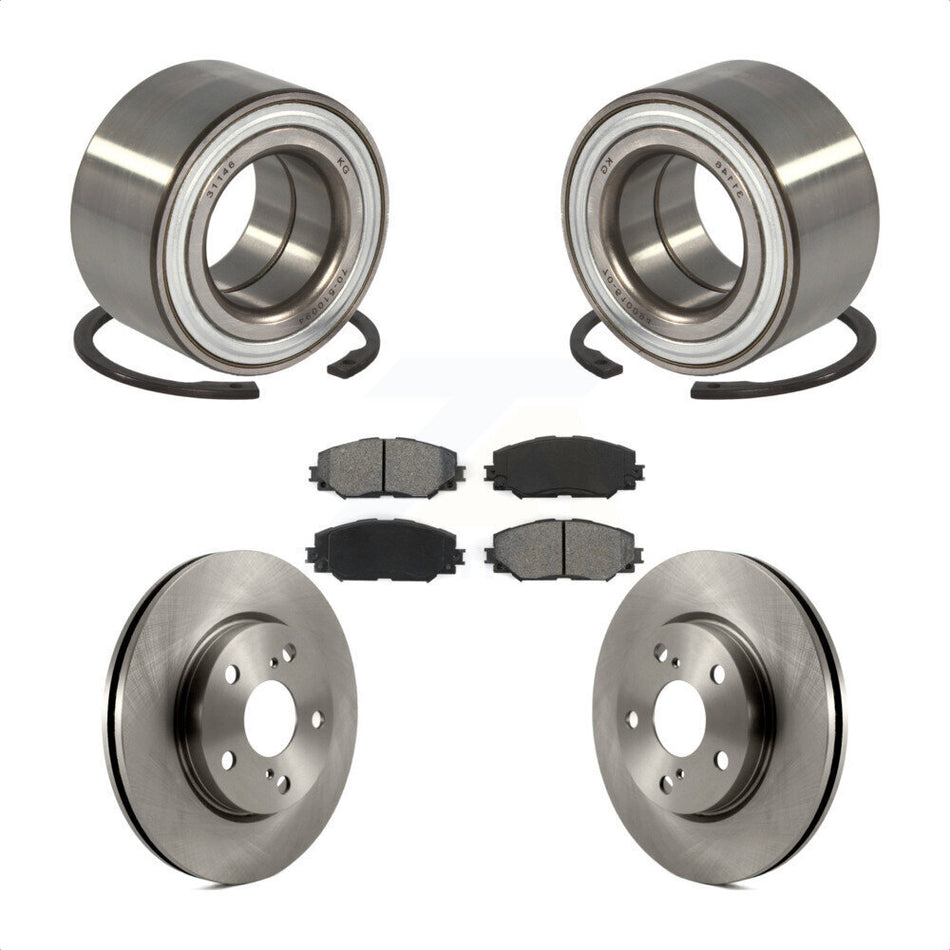 Front Wheel Bearing With Disc Brake Rotors And Semi-Metallic Pads Kit For 2017-2018 Toyota Prius V KBB-102757