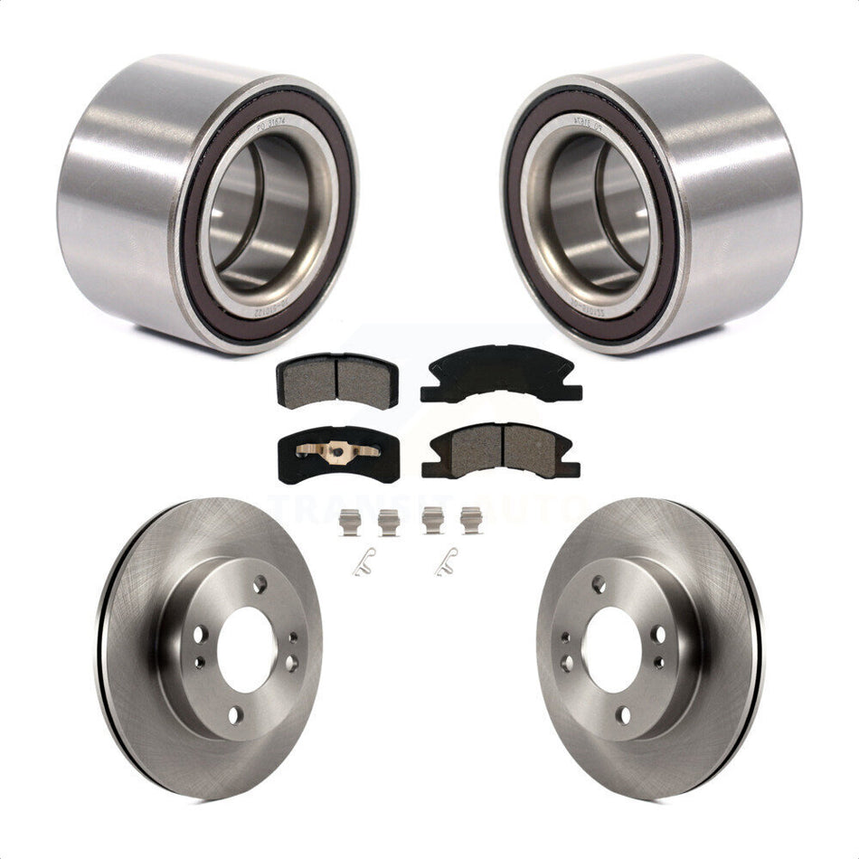 Front Wheel Bearing With Disc Brake Rotors And Semi-Metallic Pads Kit For 2014-2015 Mitsubishi Mirage KBB-102822
