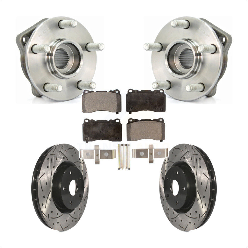 Front Hub Bearing Assembly With Coated Drilled Slotted Disc Brake Rotors And Semi-Metallic Pads Kit For 2014 Subaru WRX Limited Base KBB-102867