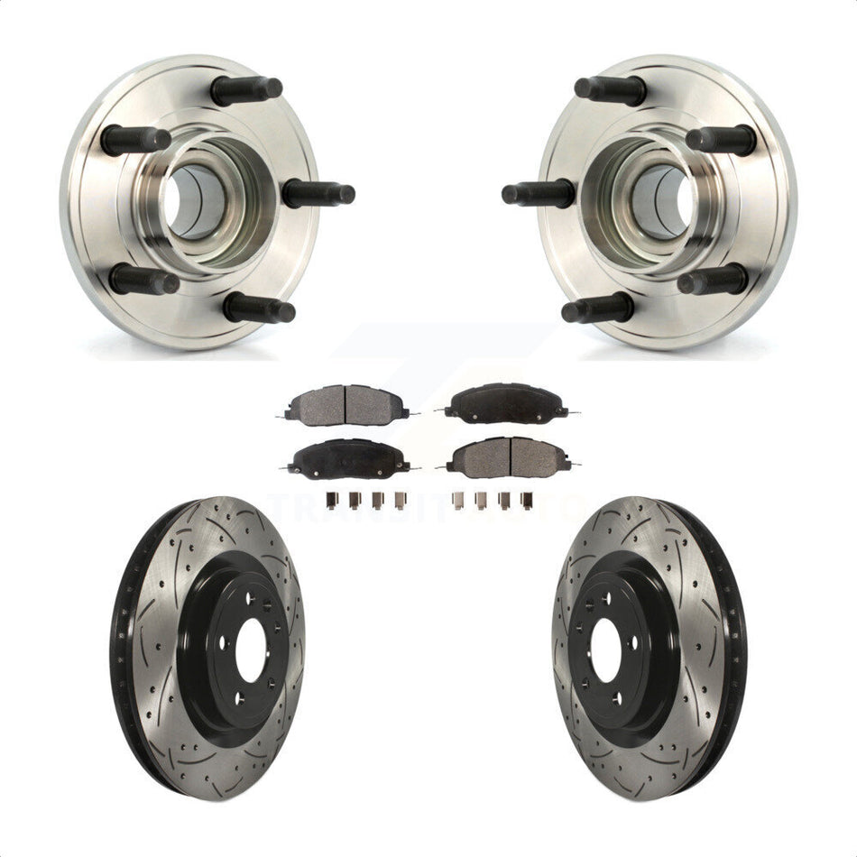 Front Hub Bearing Assembly With Coated Drilled Slotted Disc Brake Rotors And Semi-Metallic Pads Kit For Ford Mustang KBB-102873