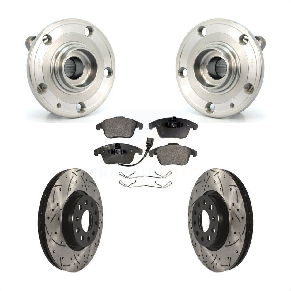 Front Hub Bearing Assembly With Coated Drilled Slotted Disc Brake Rotors And Semi-Metallic Pads Kit For Volkswagen Passat Tiguan Audi Q3 Quattro Limited KBB-102881