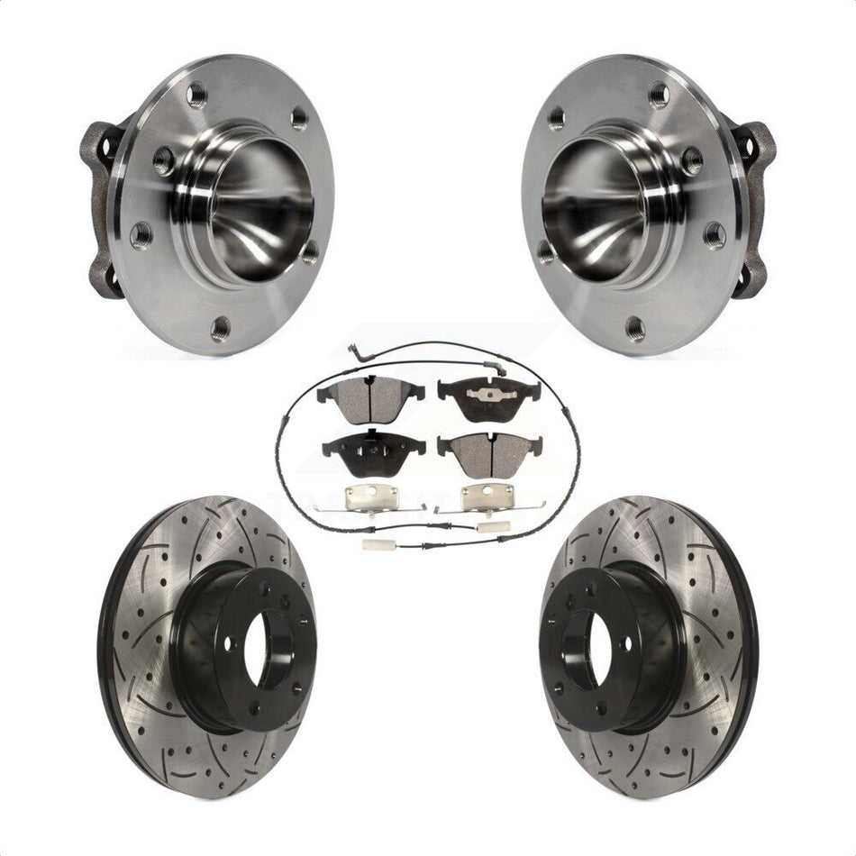 Front Hub Bearing Assembly With Coated Drilled Slotted Disc Brake Rotors And Semi-Metallic Pads Kit For BMW 328i X1 323i KBB-102887