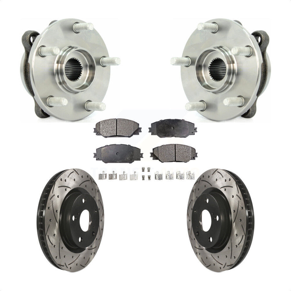 Front Hub Bearing Assembly With Coated Drilled Slotted Disc Brake Rotors And Semi-Metallic Pads Kit For Toyota RAV4 Scion tC Mirai KBB-102891