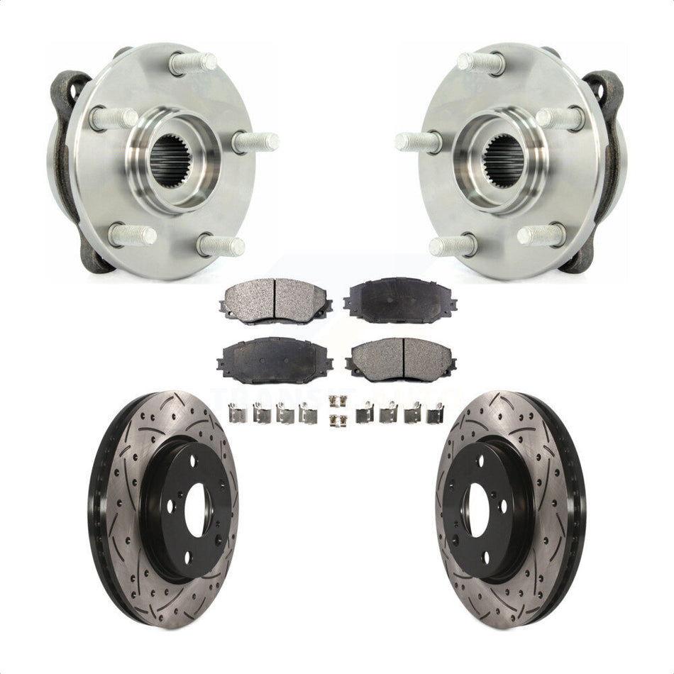 Front Hub Bearing Assembly With Coated Drilled Slotted Disc Brake Rotors And Semi-Metallic Pads Kit For 2013-2018 Toyota RAV4 LE KBB-102892