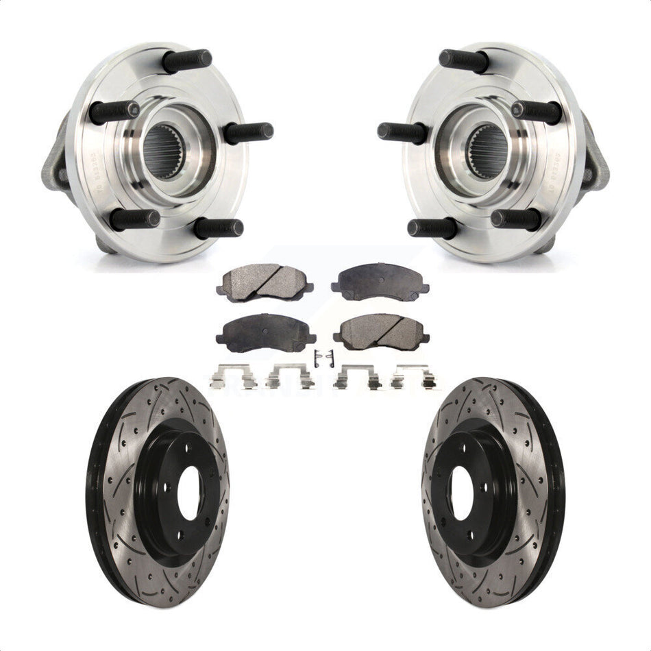 Front Hub Bearing Assembly With Coated Drilled Slotted Disc Brake Rotors And Semi-Metallic Pads Kit For Chrysler Dodge Avenger 200 Sebring Caliber KBB-102898
