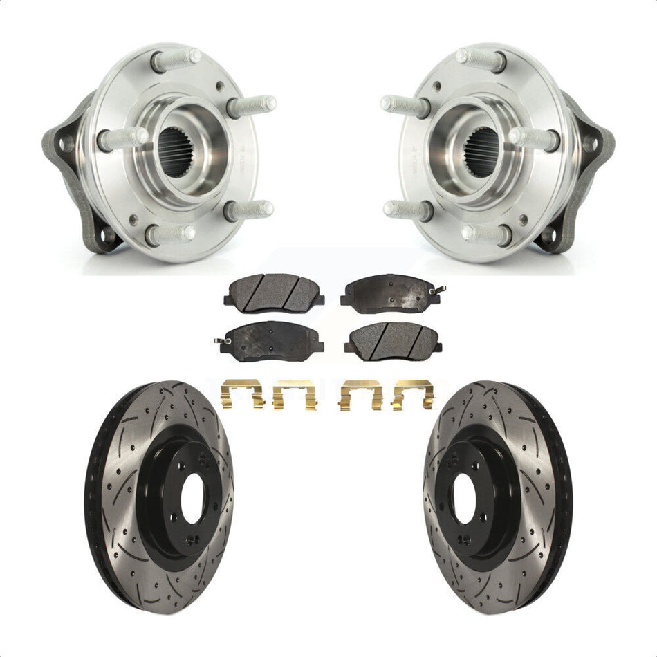 Front Hub Bearing Assembly With Coated Drilled Slotted Disc Brake Rotors And Semi-Metallic Pads Kit For 2013-2014 Hyundai Santa Fe 3.3L ABS Brakes KBB-102900