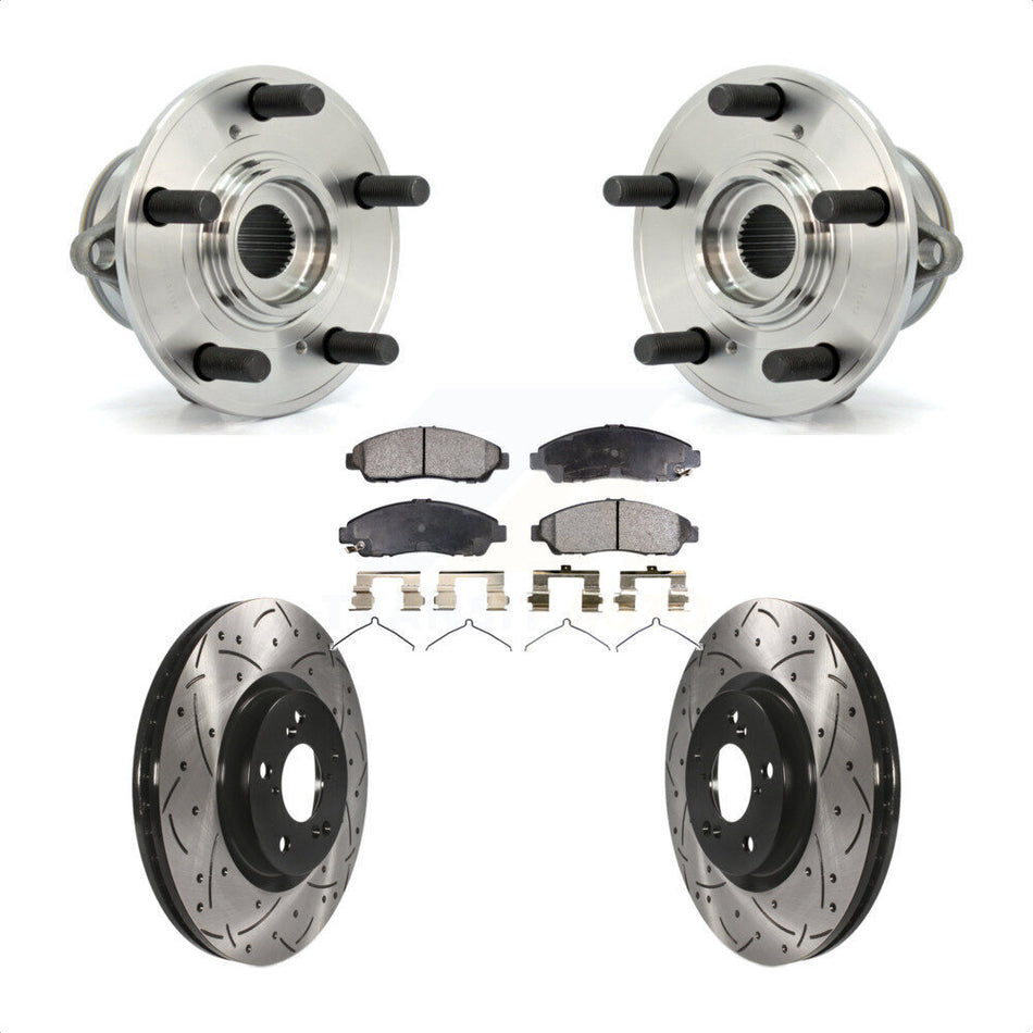 Front Hub Bearing Assembly With Coated Drilled Slotted Disc Brake Rotors And Semi-Metallic Pads Kit For Honda Pilot Acura MDX ZDX KBB-102903