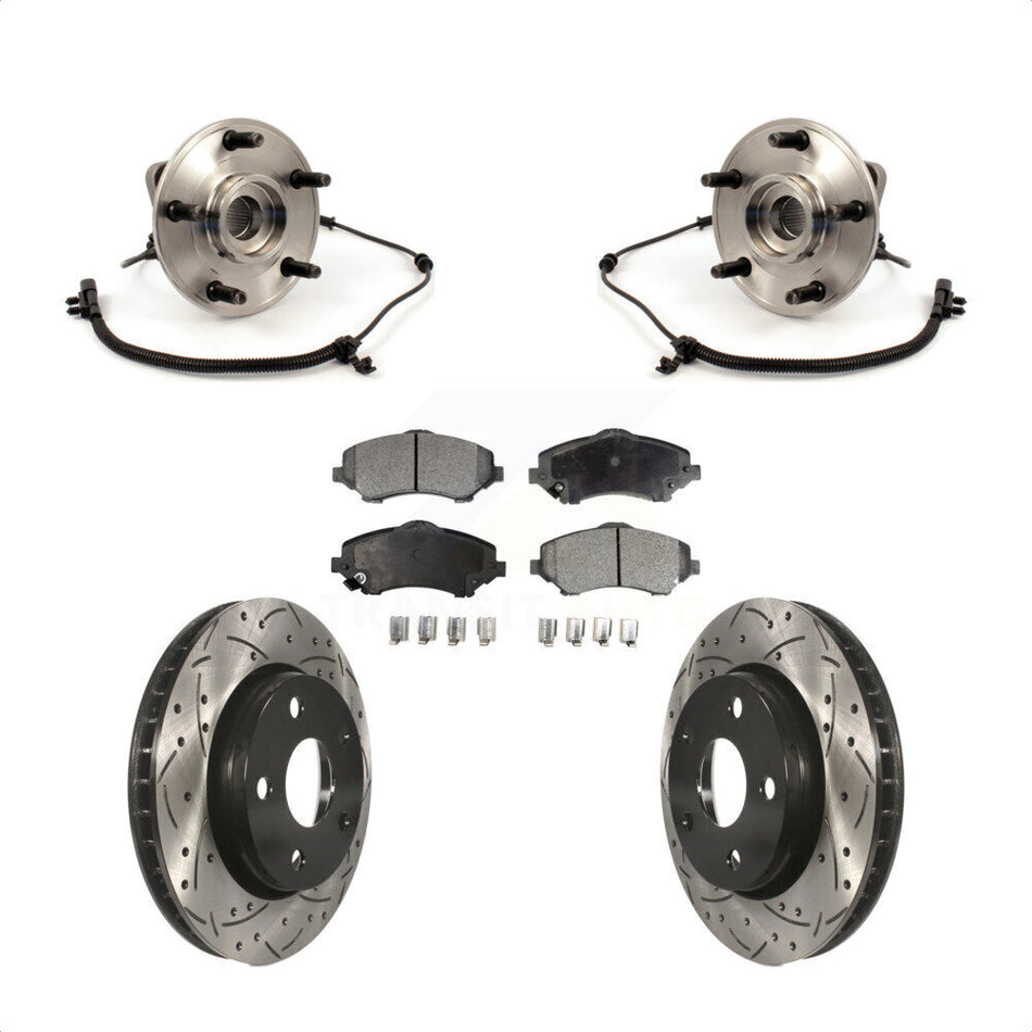Front Hub Bearing Assembly With Coated Drilled Slotted Disc Brake Rotors And Semi-Metallic Pads Kit For 2007-2010 Jeep Wrangler KBB-102907