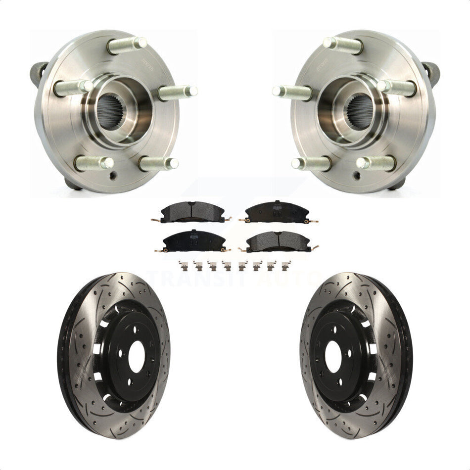 Front Hub Bearing Assembly With Coated Drilled Slotted Disc Brake Rotors And Semi-Metallic Pads Kit For Ford Flex Taurus Lincoln MKS MKT KBB-102913