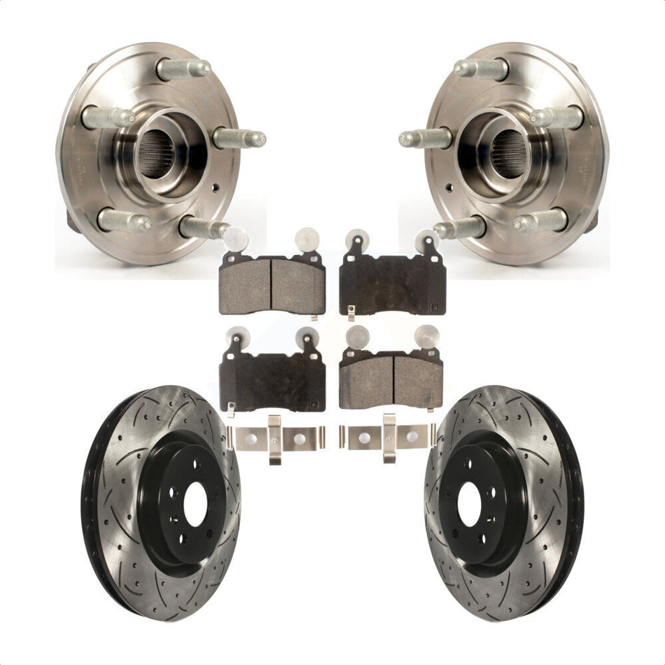 Front Hub Bearing Assembly With Coated Drilled Slotted Disc Brake Rotors And Semi-Metallic Pads Kit For 2010-2013 Chevrolet Camaro SS KBB-102919