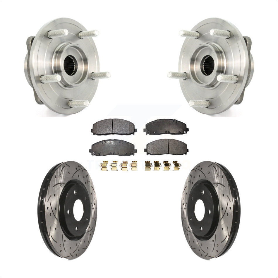 Front Hub Bearing Assembly With Coated Drilled Slotted Disc Brake Rotors And Semi-Metallic Pads Kit For Dodge Journey KBB-102921