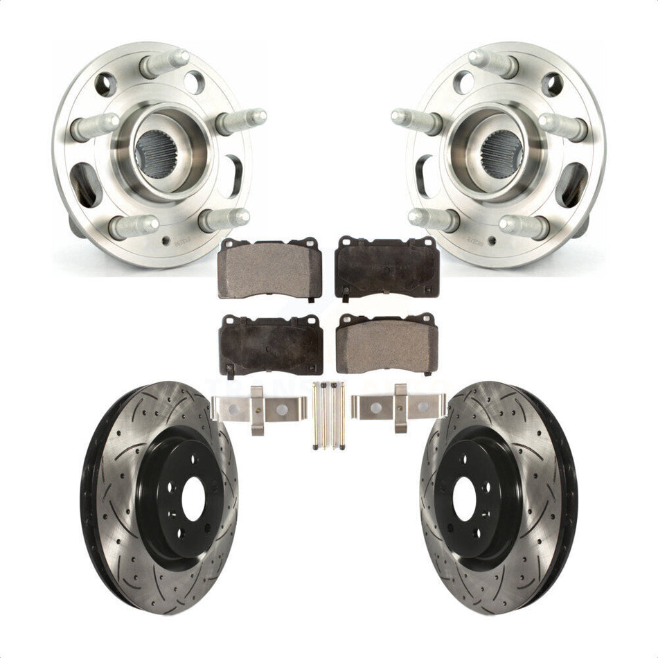 Front Hub Bearing Assembly With Coated Drilled Slotted Disc Brake Rotors And Semi-Metallic Pads Kit For 2012-2013 Buick Regal Brembo Calipers KBB-102924
