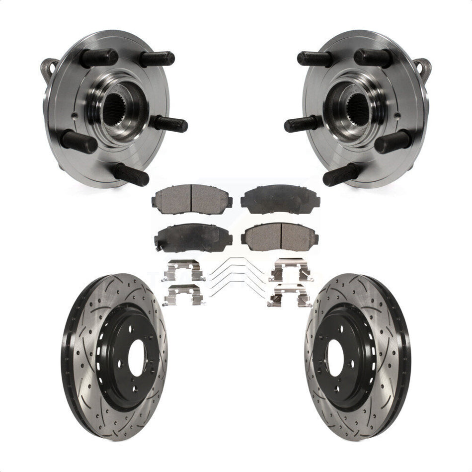 Front Hub Bearing Assembly With Coated Drilled Slotted Disc Brake Rotors And Semi-Metallic Pads Kit For 2015-2017 Honda Odyssey KBB-102927