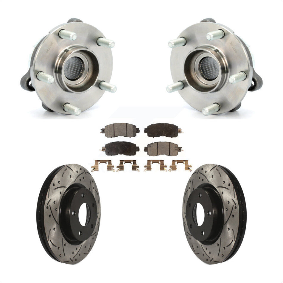 Front Hub Bearing Assembly With Coated Drilled Slotted Disc Brake Rotors And Semi-Metallic Pads Kit For Nissan Altima KBB-102931