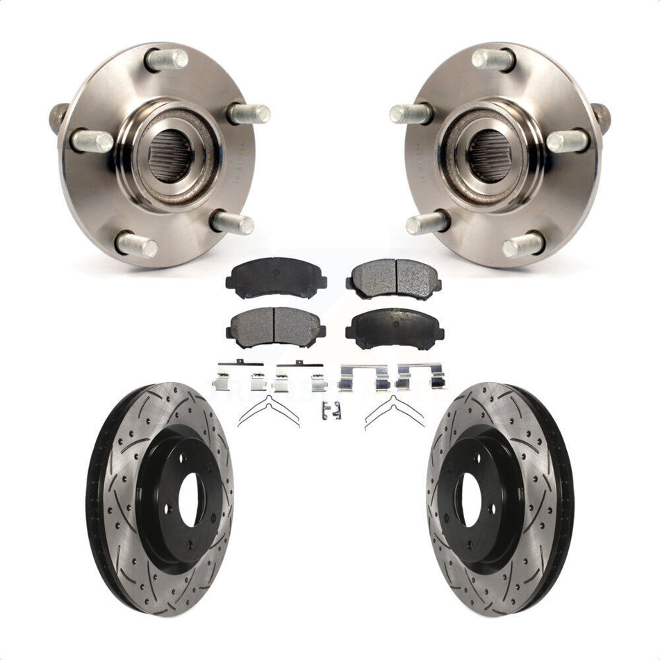 Front Hub Bearing Assembly With Coated Drilled Slotted Disc Brake Rotors And Semi-Metallic Pads Kit For Nissan Rogue Select KBB-102932