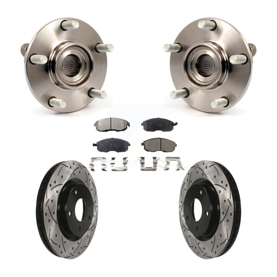 Front Hub Bearing Assembly With Coated Drilled Slotted Disc Brake Rotors And Semi-Metallic Pads Kit For 2007-2012 Nissan Sentra SE-R with 2.5L KBB-102933
