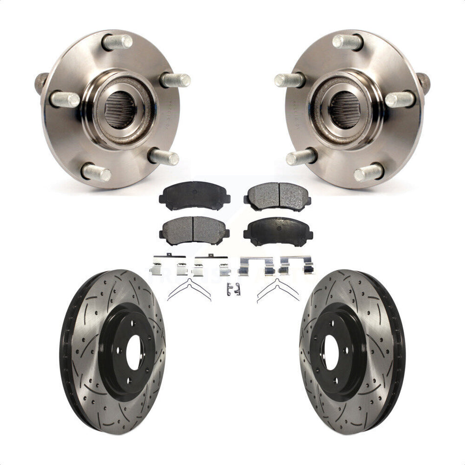 Front Hub Bearing Assembly With Coated Drilled Slotted Disc Brake Rotors And Semi-Metallic Pads Kit For 2007-2012 Nissan Sentra SE-R Spec V with 2.5L KBB-102934