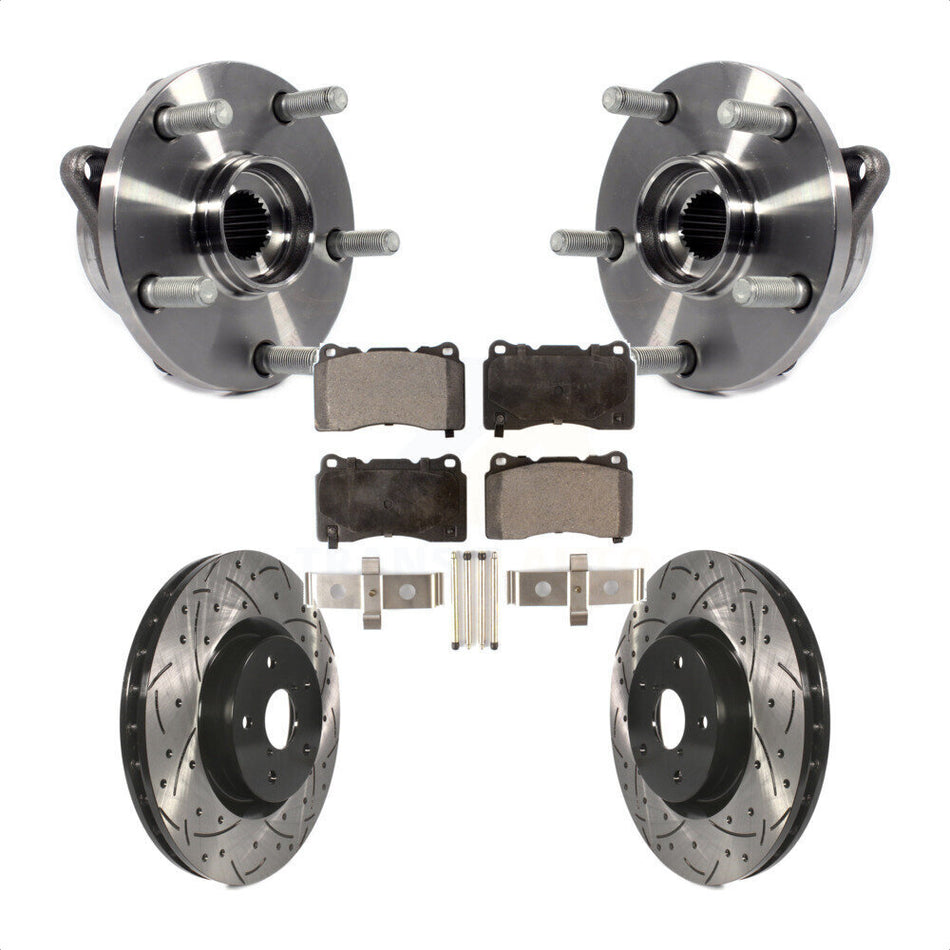 Front Hub Bearing Assembly With Coated Drilled Slotted Disc Brake Rotors And Semi-Metallic Pads Kit For Subaru Impreza WRX STI KBB-102936